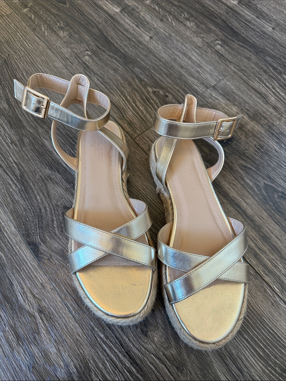 Metallic Gold Ankle-Strap Women's Sandals with Cross Straps